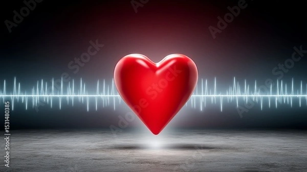 Fototapeta A vibrant red heart icon floating above an electrocardiogram line.