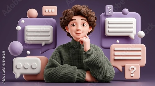 Obraz  Man Considers Important Conversation Concepts Creative Person Thinks About Digital Communication