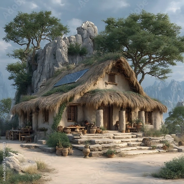 Fototapeta Wooden architecture surrounded by green nature high resolution picture