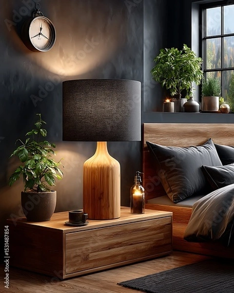 Fototapeta Wooden lamp with curved base design high resolution picture