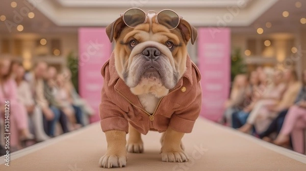 Obraz  Canine Model Struts Down Fashion Runway Adorable Bulldog Owns The Catwalk Now