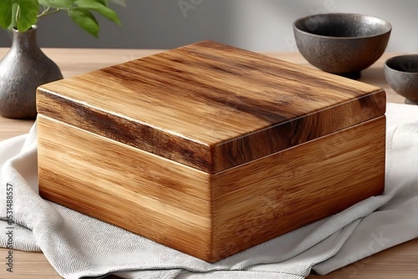 Fototapeta Woven bamboo box in calm setting high resolution picture