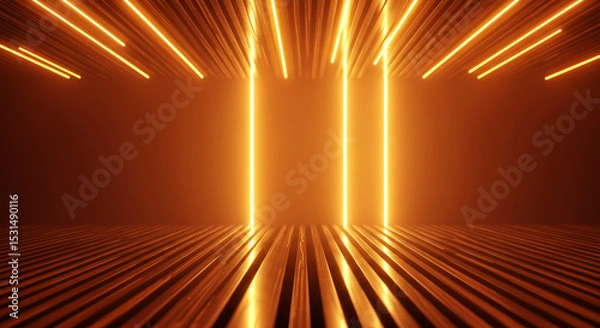 Obraz Glowing Vertical Golden Light Tunnel, Abstract Golden Glowing Background
