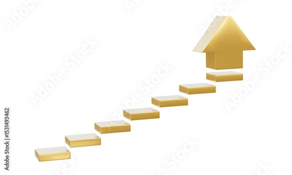 Obraz Growth golden arrow planning investing business up step trading staircase strategy optimization statistics economy graph analytics financial fund profit concept. 3d rendering illustration