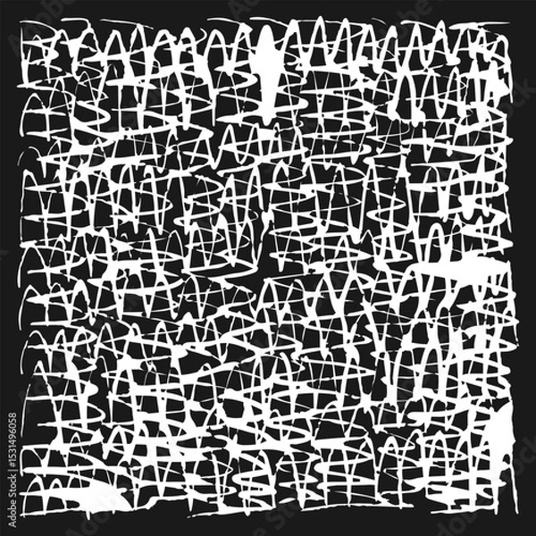 Fototapeta Handwritten white textured background on black background. Doodles and squiggles. Vector illustration