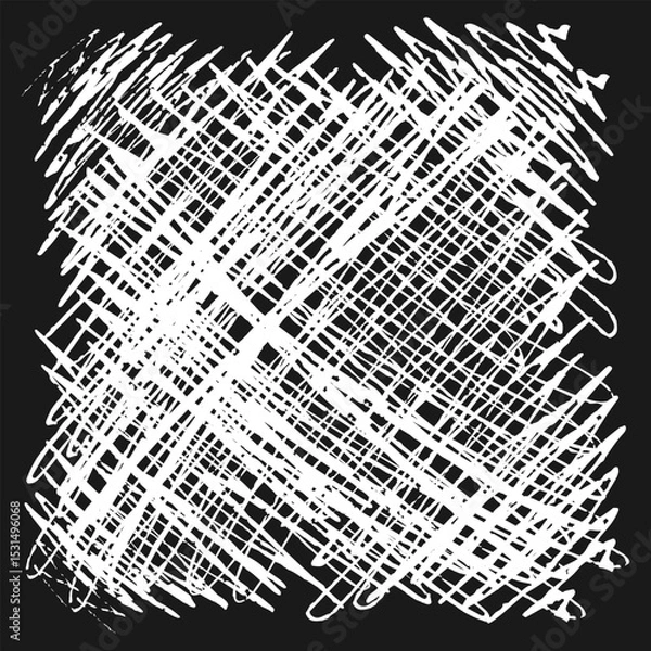 Fototapeta White handwritten cross texture on black background. Doodles and squiggles. Vector illustration