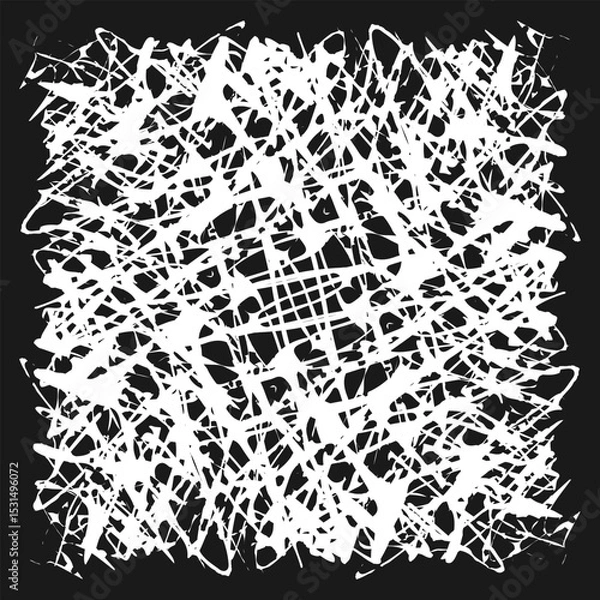 Fototapeta White handwritten rich texture on black background. Doodles and squiggles. Vector illustration