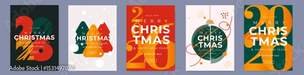 Fototapeta Christmas Sale 2026. Modern Design Set with number 2026, tree. Merry Christmas and Happy New Year for Advertising, Web, Social Media, Poster, Banner, Cover. Minimalist Art Xmas Typography.
