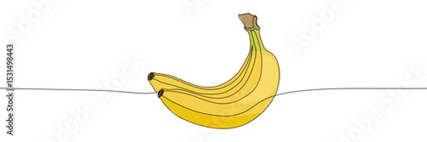 Fototapeta Bunch of bananas drawn with one continuous black line on white background. Minimalist vector illustration with yellow color fill. Food and fruit concept for design and print