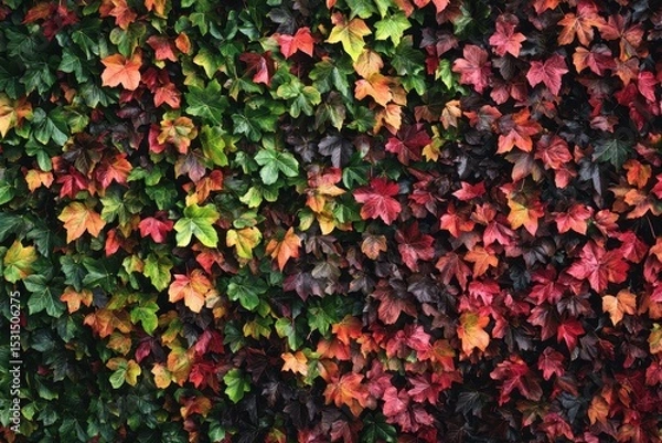 Fototapeta Backyard Fall Leaves. Mixed Maple Leaves Changing Fall Colors Season Background