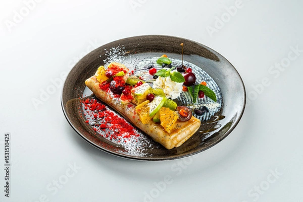 Fototapeta Pancakes with cottage cheese on a white table