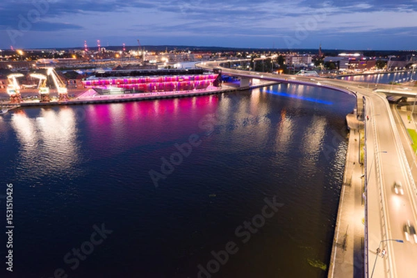 Obraz Szczecin Maritime Science Center on the Oder River: Illuminated Night View. Szczecin Poland.