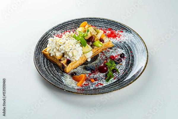 Fototapeta Poppy seed wafer with cream cheese on a white table