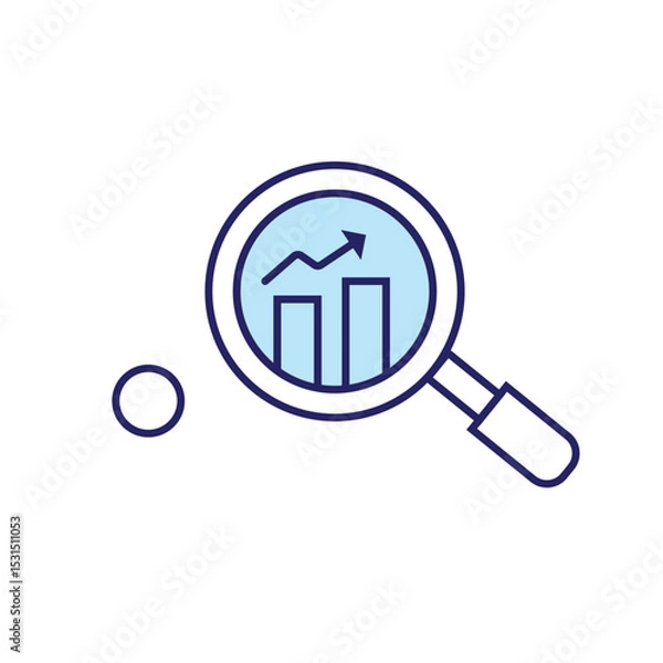 Obraz Analytics icon with a magnifying glass over a graph representing data analysis and insights highlighting