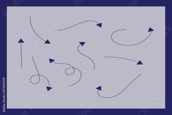 Obraz Dashed arrow set. Vector doodle dot line. Dotted hand drawn arrow. Doodle arrows of various shapes and directions