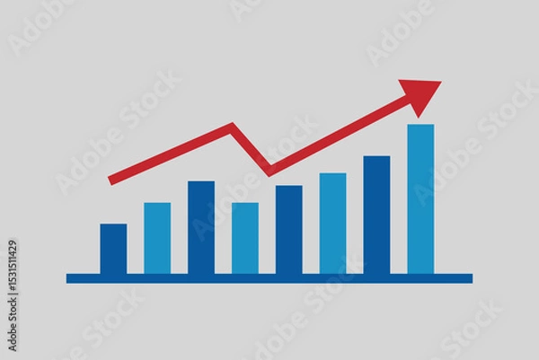 Obraz Graph with rising trend vector art illustration, Profit red arrow, Vector illustration