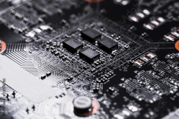 Obraz Detailed view of a circuit board featuring intricate pathways and components