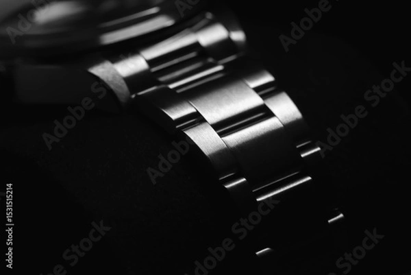 Obraz Detailed and elegant perspective of a stainless steel watch bracelet