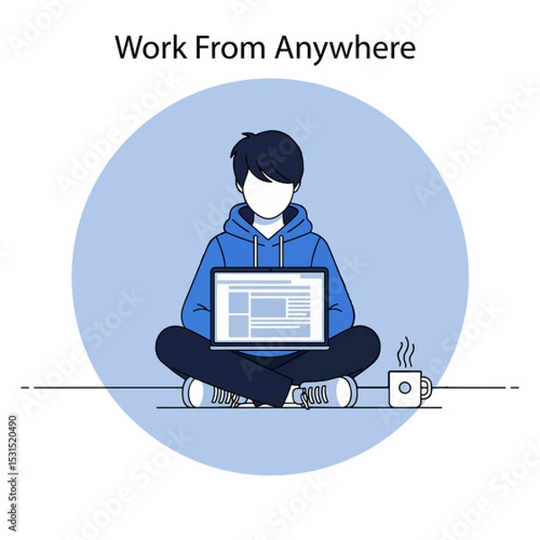 Fototapeta Young person working remotely on laptop from home