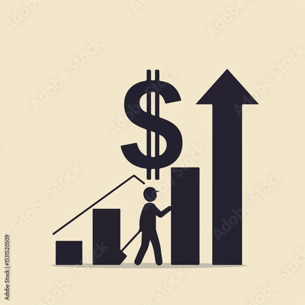 Fototapeta Business growth and financial success a person raising the bar chart towards a rising dollar sign