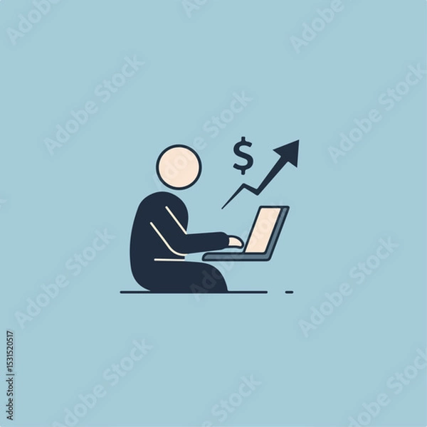 Fototapeta Person working on laptop with rising dollar sign graph illustrating financial growth and success