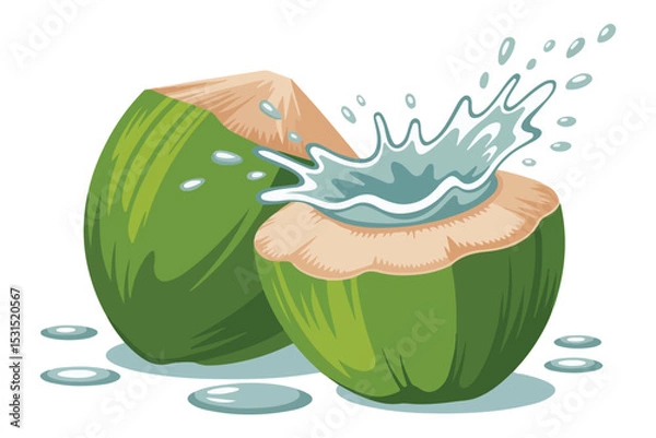 Fototapeta Refreshing coconut water splashing from a cracked green coconut