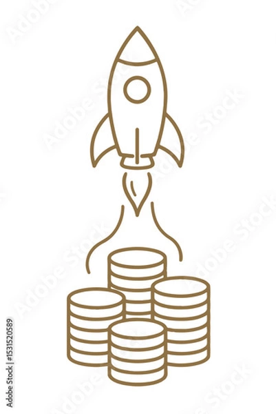 Fototapeta Rocket launching from stacks of coins startup success financial growth