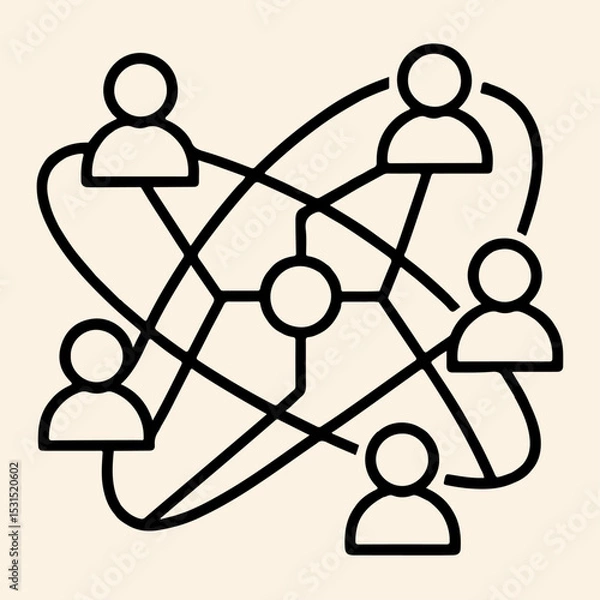 Fototapeta Network connection icon five people global communication teamwork