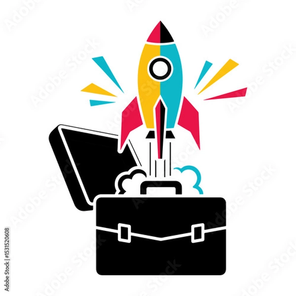 Fototapeta Rocket launching from briefcase startup business success icon