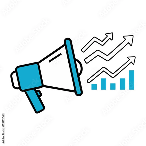 Fototapeta Marketing announcement with growing graph and megaphone icon