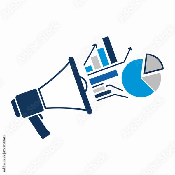 Fototapeta Announcing business growth data with a megaphone and charts
