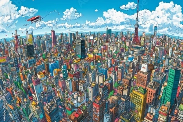 Obraz City depicted in a comic pop art style illustration generated by stock