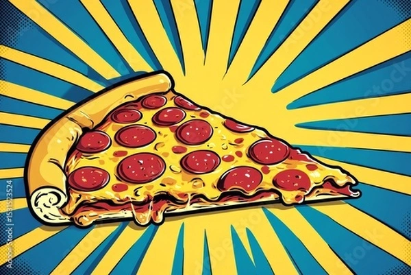 Obraz Comic pop art style illustration of pizza, created with generative ai