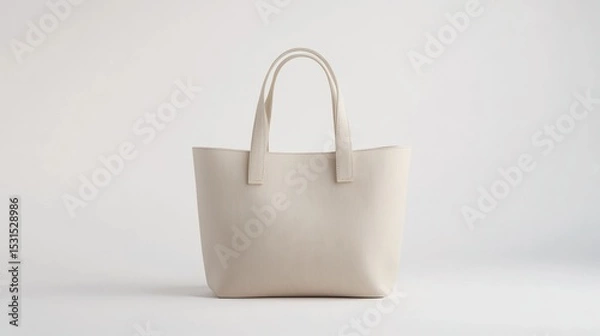 Obraz Isolated beige tote bag with handles on a white background in studio shot