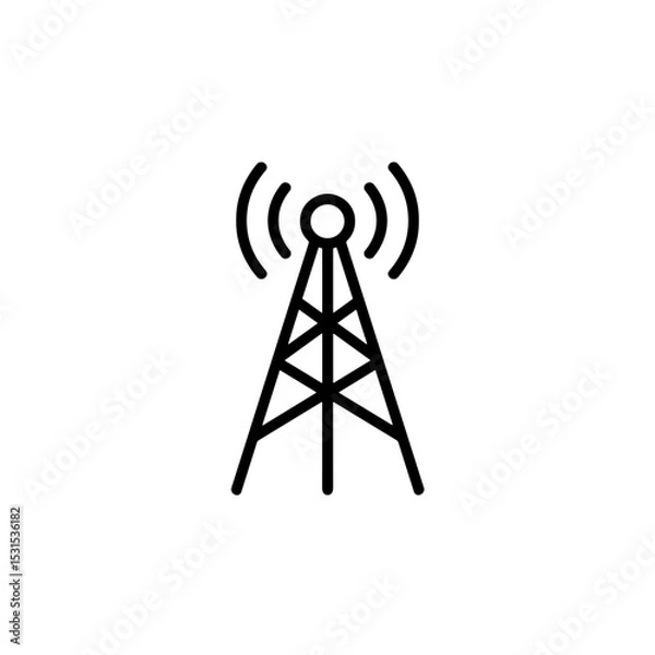 Fototapeta Radio tower with transmission waves in minimal black design  