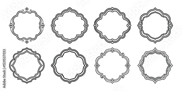 Fototapeta set of vintage rectangular border badge frame with floral line on white background