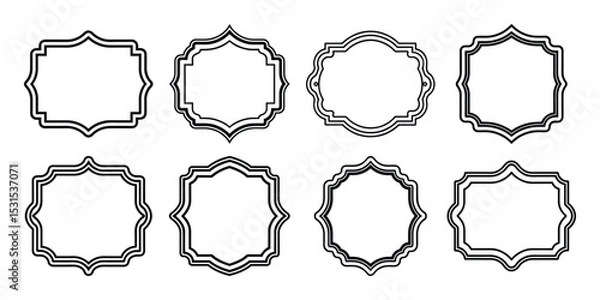 Fototapeta set of vintage rectangular border badge frame with floral line on white background