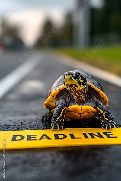 Obraz Turtle Crossing "DEADLINE" on Road - Time Pressure & Progress