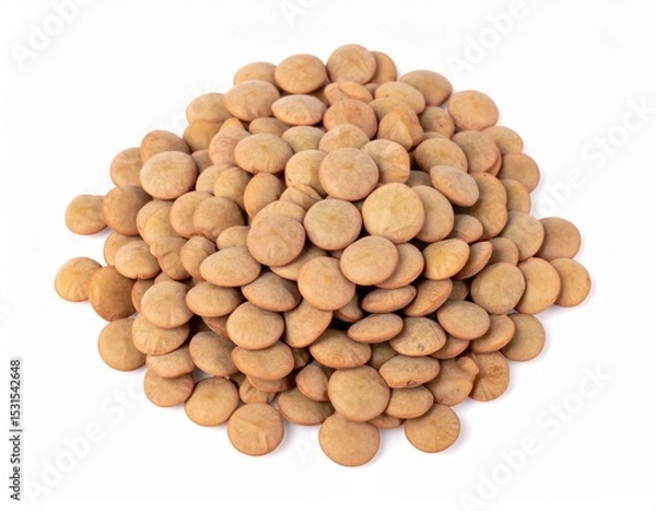 Obraz Brown Lentils on Isolated White Background – Classic Earthy Legumes with Matte Finish and Full Depth of Field