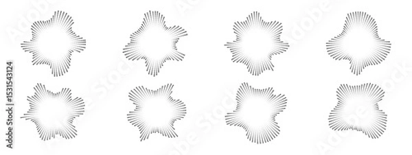 Fototapeta A set of burst ray equalizers . Radial sound, frequency sound waves . Musical symbol, voice graph signal, circular sound waves . Vector radial spectrum.