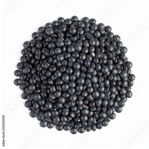 Obraz Black Lentils on Isolated White Background – Tiny Black Urad Dal Relative with Nutty Aroma and Studio Lighting