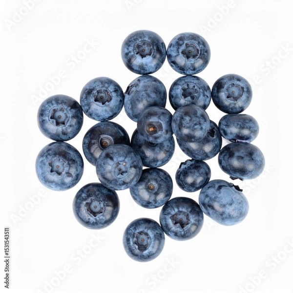 Obraz Blueberries on Isolated White Background – Fresh Bunch of Small Blue Berries with Natural Lighting and Depth of Field