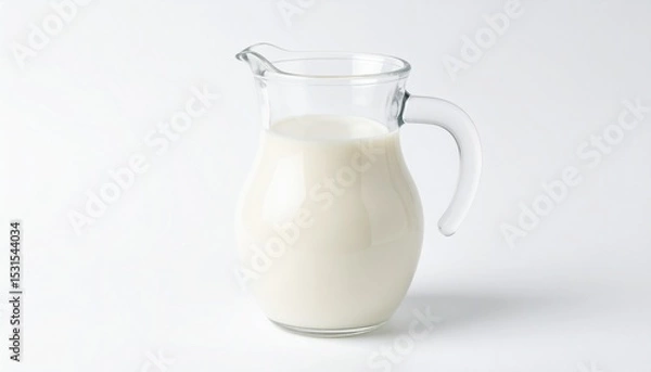 Obraz Buffalo Milk in Glass Pitcher on Isolated White Background – High-Fat Dairy with Velvety Surface and Professional Depth of Field