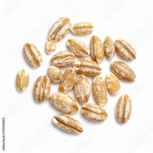 Fototapeta Barley Grains on Isolated White Background – Rustic Cereal with Coarse Texture and Soft Shadow Effect