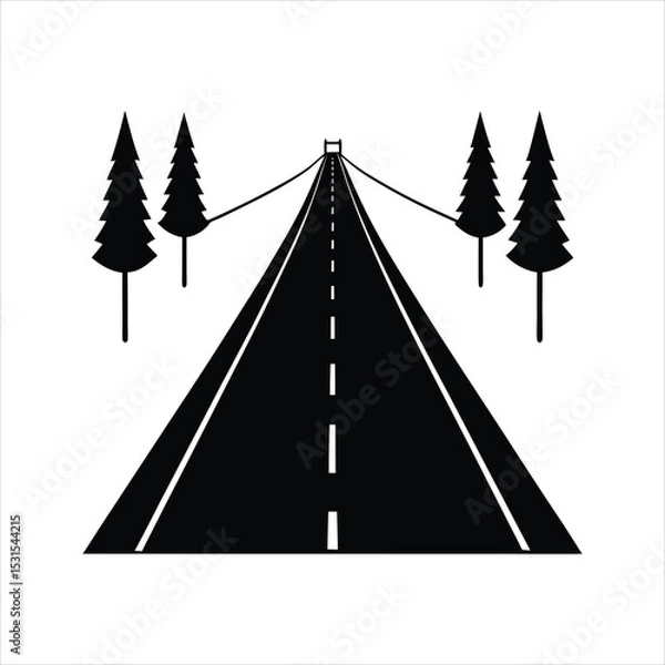 Obraz Minimalist Road Scene with Tree and Pole Icon Design