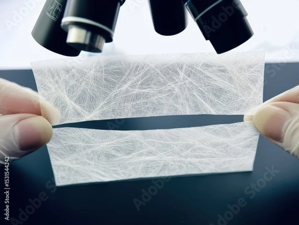 Obraz A close-up view of a microscope focusing on the intricate, vein-like patterns of a leaf's surface, highlighting detailed botanical structure