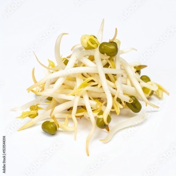 Obraz Bean Sprouts on Isolated White Background – Fresh Mung Bean Shoots with Crisp Texture and Studio Lighting