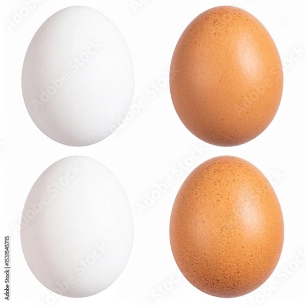 Obraz Chicken Eggs on Isolated White Background – White and Brown Shells with Smooth Texture and Studio Lighting