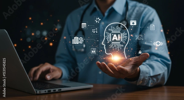Obraz Doctor Hands Holding A I Brain Hologram Medical Technology