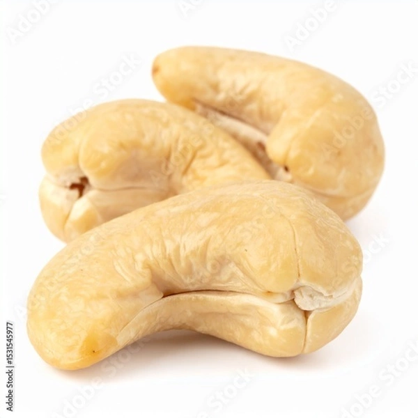 Obraz Cashews on Isolated White Background – Kidney-Shaped Nuts with Pale Gold Surface and Soft Lighting
